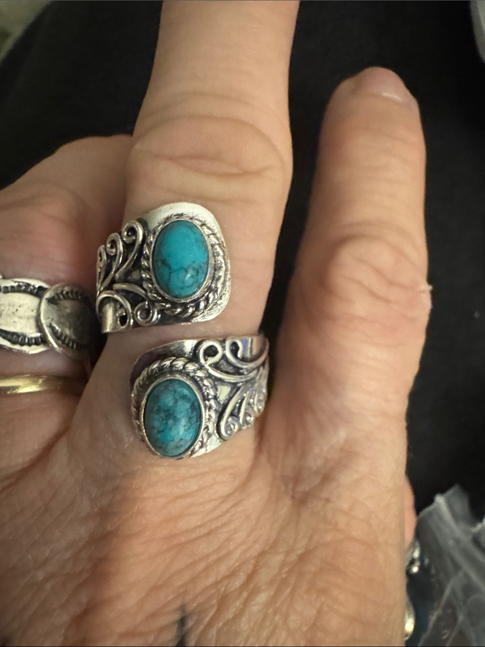 925 Sterling-adjustable KingmanTurquoise Oval Gemstone Ring - Blue
